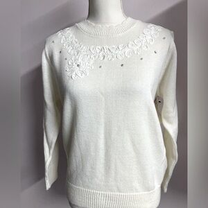 Threadneedle Street Women’s Pullover Sweater, M, Cream White, Cottagecore